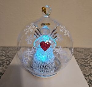 Vintage Soreele LED Lighted Glass Angel with Red Heart Globe